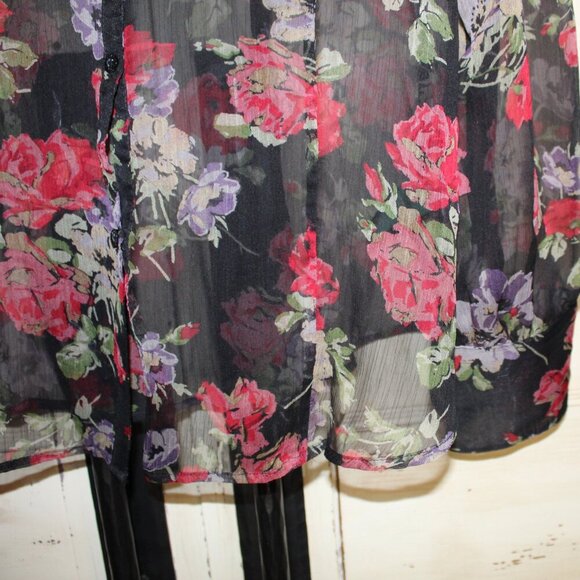 Lauren Ralph Lauren long sleeve sheer black floral blouse with ruffle details XL - Picture 5 of 9